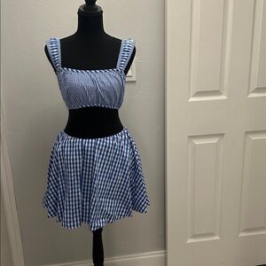Copper Key Blue and White Gingham Skirt Set